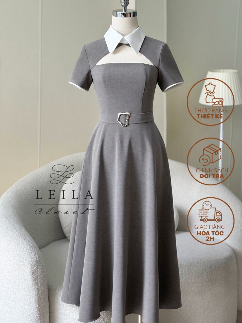 Ảnh LEILA CLOSET | Đầm thiết kế Sanee cổ Đức khoét ngực, tùng xoè dài có túi, dây belt tôn dáng 2