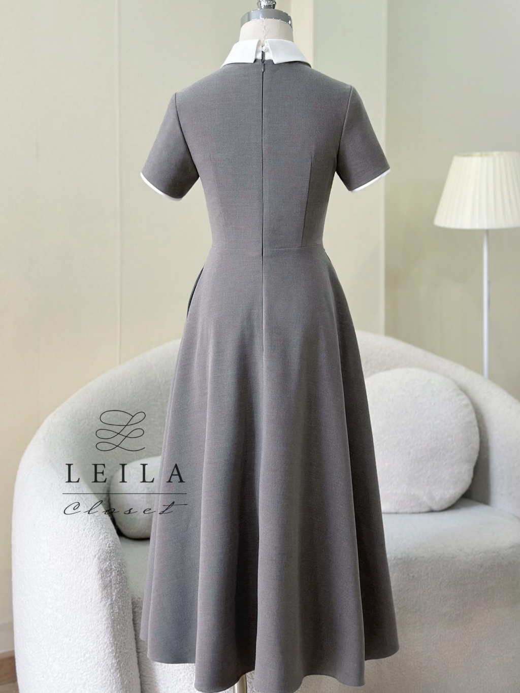 Ảnh LEILA CLOSET | Đầm thiết kế Sanee cổ Đức khoét ngực, tùng xoè dài có túi, dây belt tôn dáng 3