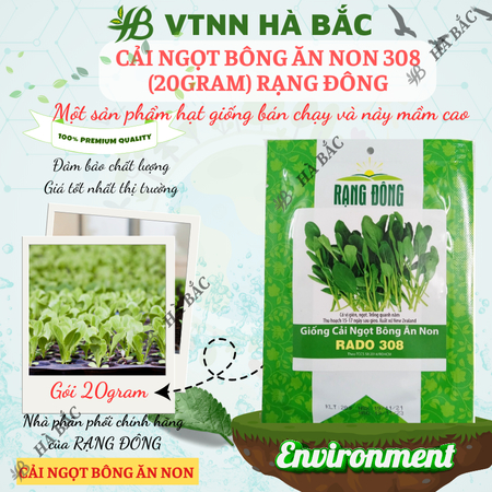 Hạt Giống Cải Ngọt Bông Ăn Non RADO 308 (Gói 20g~6000 Hạt) Rạng Đông, Nhanh Thu Hoạch, Dễ Gieo Trồng, Xanh Mướt