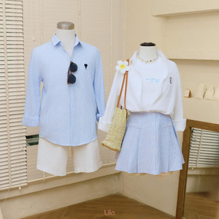 Áo sơ mi kẻ LILA Harmony thêu tên theo yêu cầu , áo sơ mi oversize form khoác Hàn Quốc, Kẻ sọc Women Nữ Top