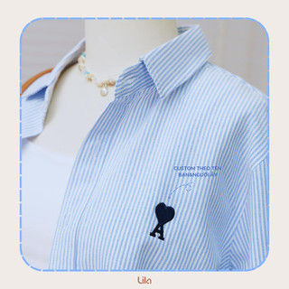 Áo sơ mi kẻ LILA Harmony thêu tên theo yêu cầu , áo sơ mi oversize form khoác Hàn Quốc, Kẻ sọc Women Nữ Top