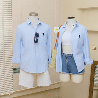 Áo sơ mi kẻ LILA Harmony thêu tên theo yêu cầu , áo sơ mi oversize form khoác Hàn Quốc, Kẻ sọc Women Nữ Top