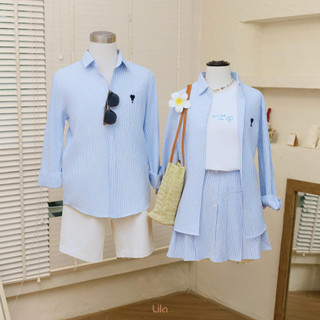 Áo sơ mi kẻ LILA Harmony thêu tên theo yêu cầu , áo sơ mi oversize form khoác Hàn Quốc, Kẻ sọc Women Nữ Top