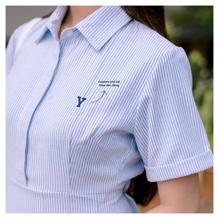 Váy sơ mi dáng dài Harmony Dress LILA thêu logo tên người yêu vải oxford váy maxi cộc tay lưng chun dáng xòe đi biển