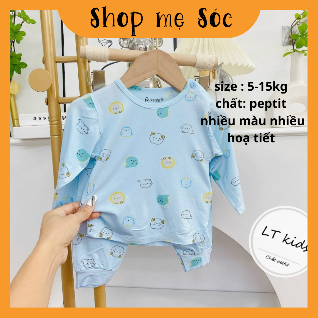Bộ quần áo DÀI TAY thun lạnh NHIỀU MÀU họa tiết thú đáng yêu cho bé trai bé gái 4-14kg mesocshop