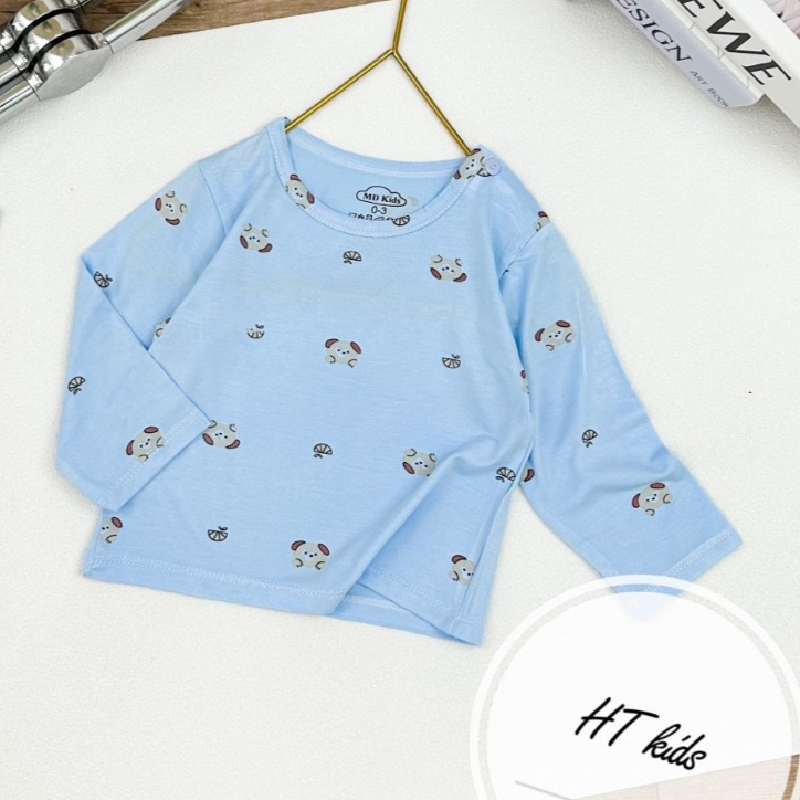 Áo DÀI TAY chất thun lạnh NHIỀU MÀU họa tiết thú đáng yêu, có cúc cài vai cho bé từ 4-14kg Mesocshop
