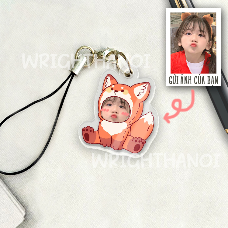 Móc đeo điện thoại, móc khóa acrylic in theo yêu cầu ghép mặt linh thú cute cặp đôi, mẹ và bé quà tặng ý nghĩa đáng