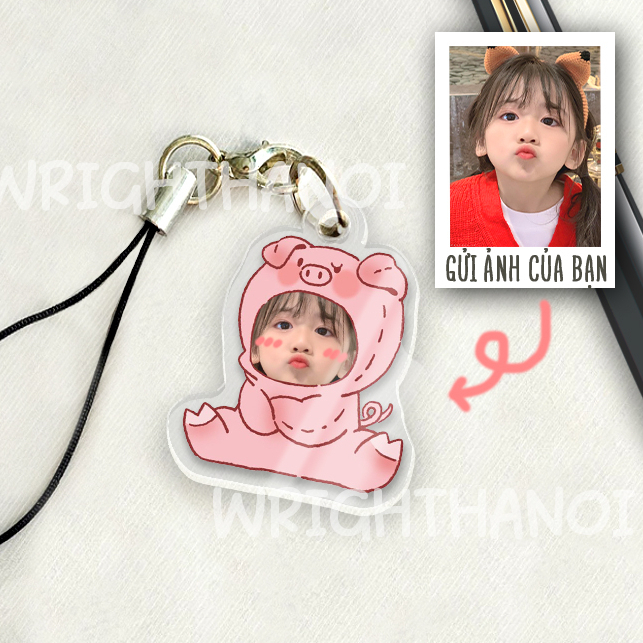 Móc đeo điện thoại, móc khóa acrylic in theo yêu cầu ghép mặt linh thú cute cặp đôi, mẹ và bé quà tặng ý nghĩa đáng