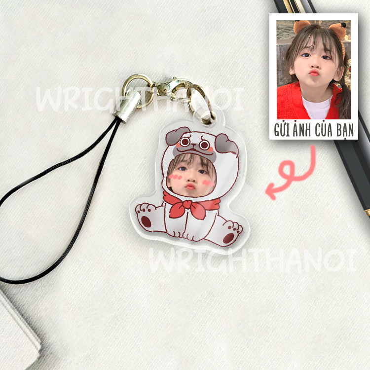 Móc đeo điện thoại, móc khóa acrylic in theo yêu cầu ghép mặt linh thú cute cặp đôi, mẹ và bé quà tặng ý nghĩa đáng