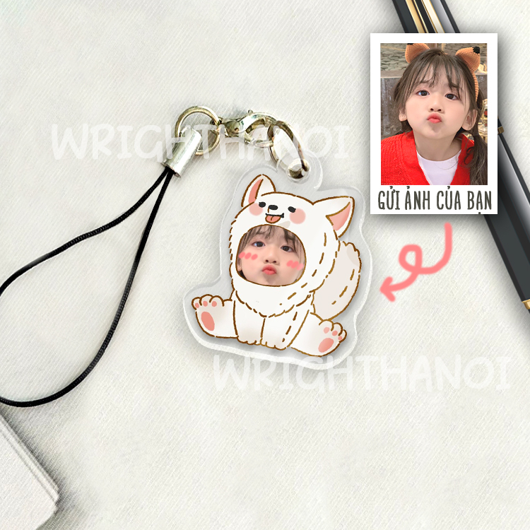 Móc đeo điện thoại, móc khóa acrylic in theo yêu cầu ghép mặt linh thú cute cặp đôi, mẹ và bé quà tặng ý nghĩa đáng