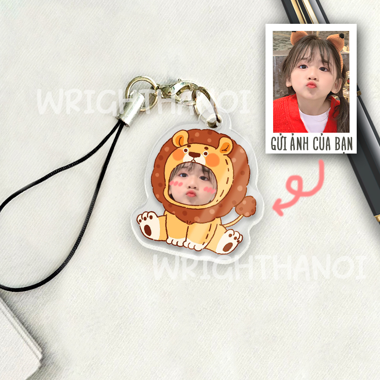 Móc đeo điện thoại, móc khóa acrylic in theo yêu cầu ghép mặt linh thú cute cặp đôi, mẹ và bé quà tặng ý nghĩa đáng