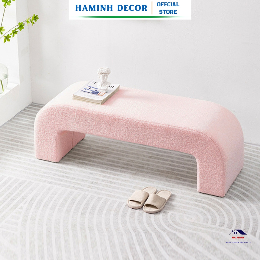 Ghế băng dài chữ u bọc đêm, ghế ngồi chờ nail ghế thử giây bọc đệm lông cừu HM68