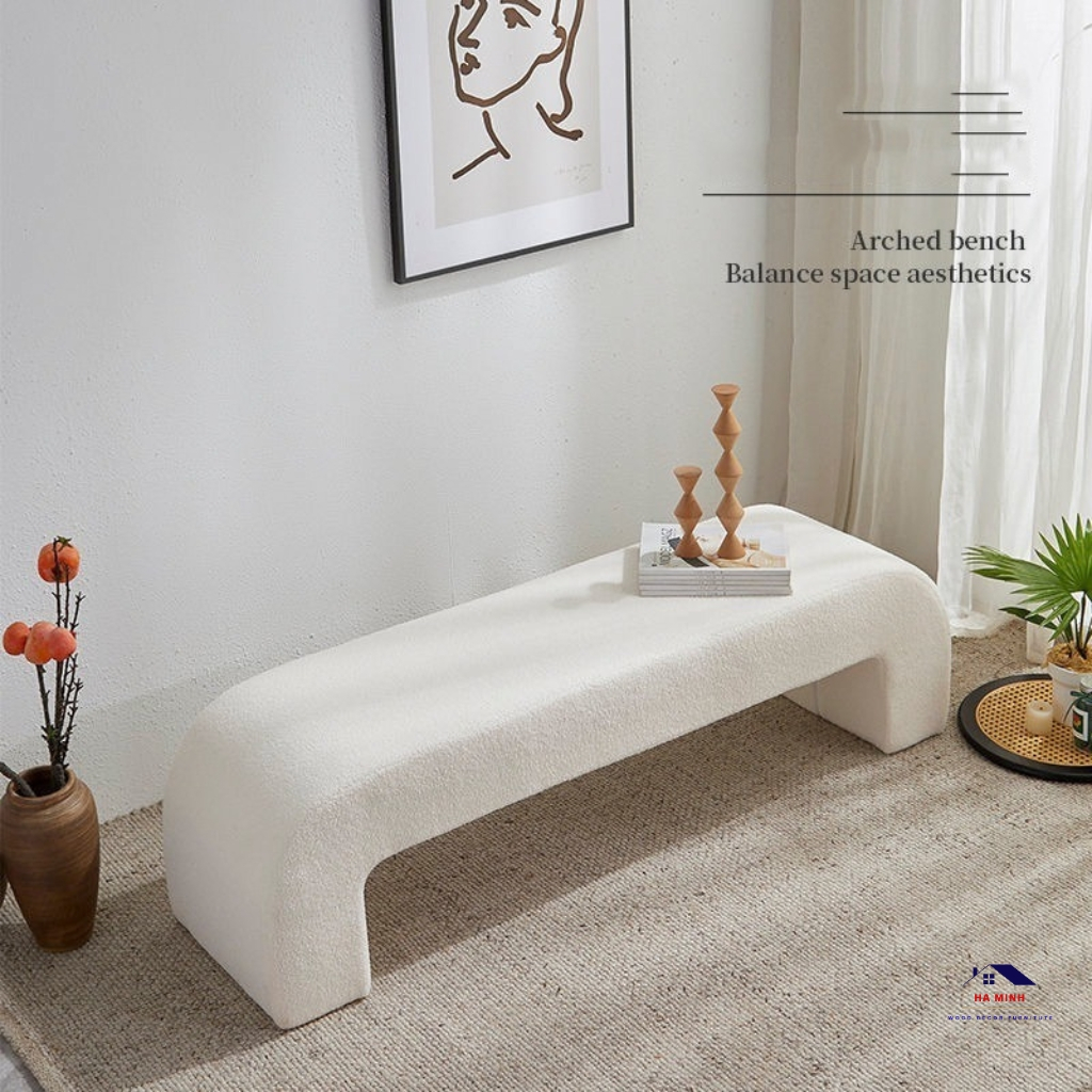 Ghế băng dài chữ u bọc đêm, ghế ngồi chờ nail ghế thử giây bọc đệm lông cừu HM68