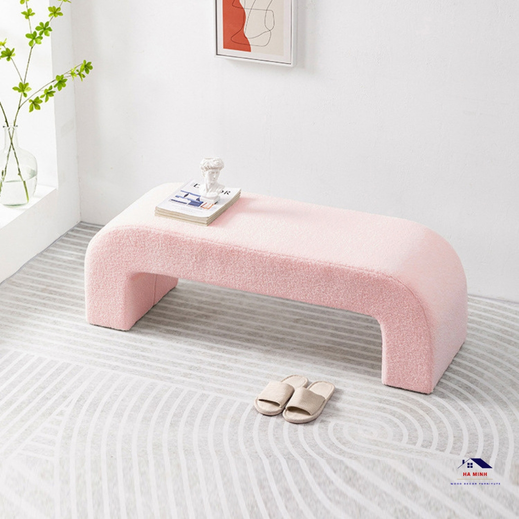 Ghế băng dài chữ u bọc đêm, ghế ngồi chờ nail ghế thử giây bọc đệm lông cừu HM68