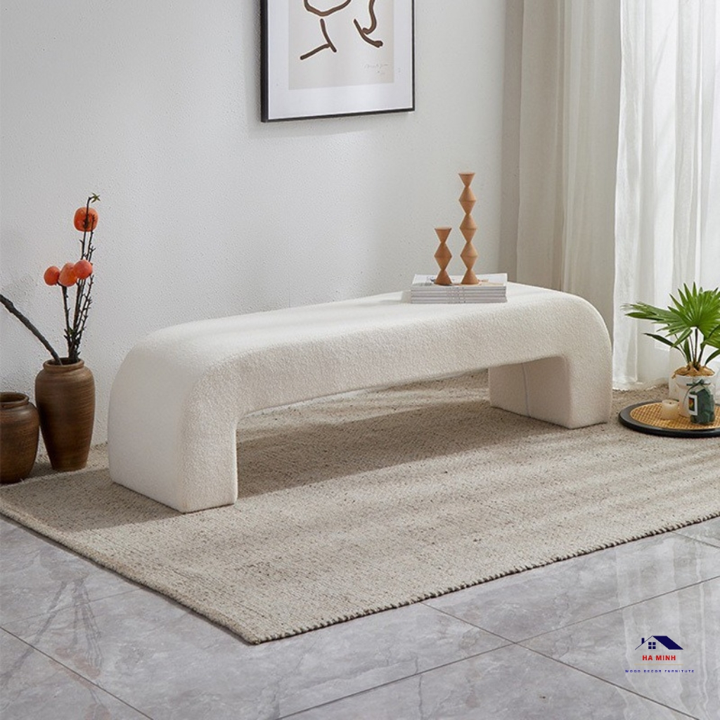 Ghế băng dài chữ u bọc đêm, ghế ngồi chờ nail ghế thử giây bọc đệm lông cừu HM68