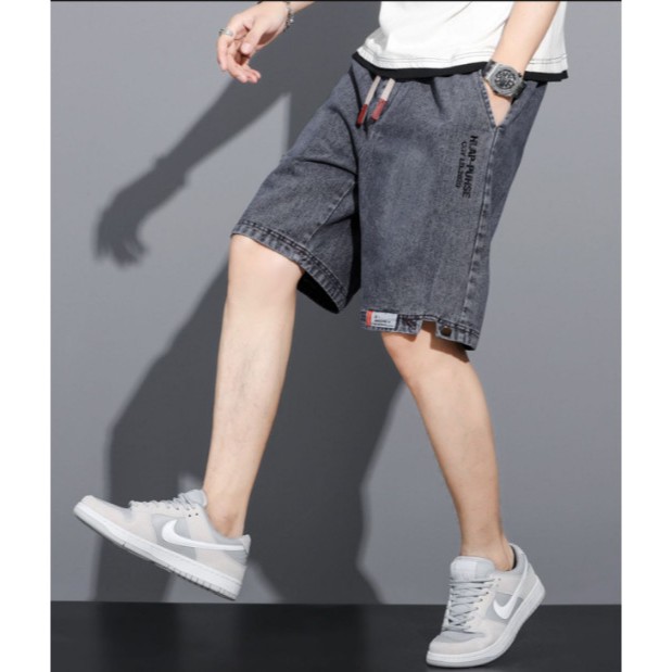 Quần short Jeans nam 1177 Quảng Châu cao cấp cạp chun ống xuông, phom dáng Regular phong cách Hàn Quốc