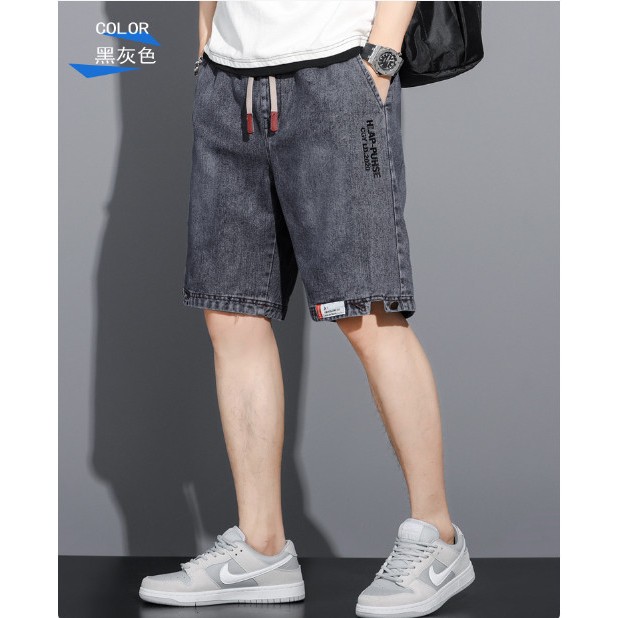 Quần short Jeans nam 1177 Quảng Châu cao cấp cạp chun ống xuông, phom dáng Regular phong cách Hàn Quốc