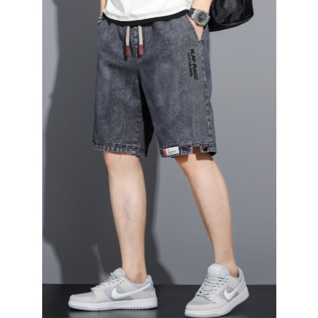 Quần short Jeans nam 1177 Quảng Châu cao cấp cạp chun ống xuông, phom dáng Regular phong cách Hàn Quốc