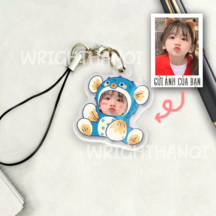 Móc đeo điện thoại, móc khóa acrylic in theo yêu cầu ghép mặt linh thú cute cặp đôi, mẹ và bé quà tặng ý nghĩa đáng