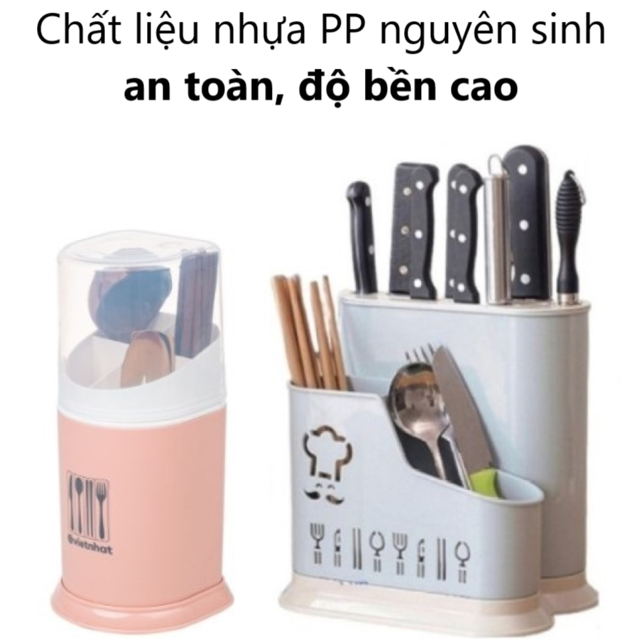 Ống đựng đũa nhựa VIỆT NHẬT 2719+76 - Nắp trong, khe cắm dao, kéo, muỗng - Để bàn quán ăn AMIZIN