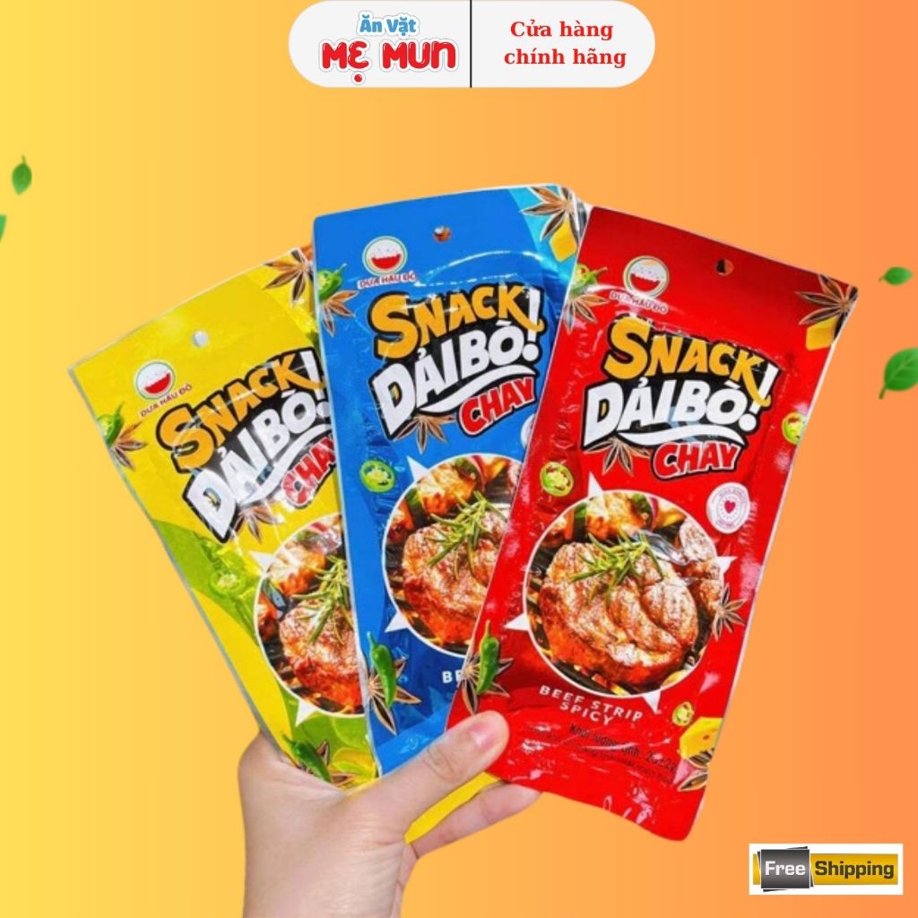 Combo 10 Gói Snack Dải Bò Chay Làm Từ Bột Mỳ, Đồ Ăn Vặt Cổng Trường Dưa Hấu Đỏ