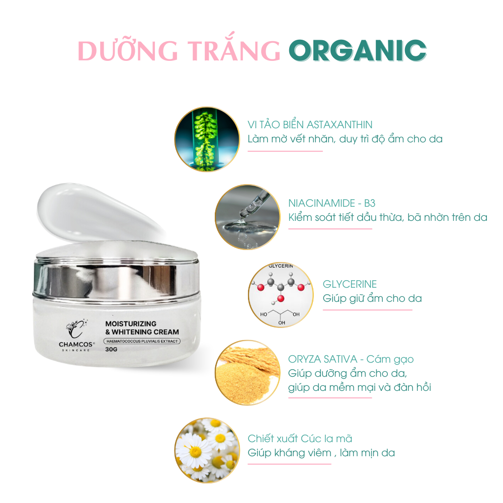 HSD11/12/2026 Sale Kem Cấp Ẩm Dưỡng Trắng Thấm nhanh không nhờn rít CHAMCOS 30gr
