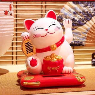 Mèo Thần Tài,Mèo May Mắn Mini Maneki Neko Tự Vẫy Tay Dùng Nguồn Năng Lượng Ánh Sáng Chất Liệu Nhựa
