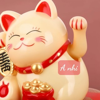 Mèo Thần Tài,Mèo May Mắn Mini Maneki Neko Tự Vẫy Tay Dùng Nguồn Năng Lượng Ánh Sáng Chất Liệu Nhựa