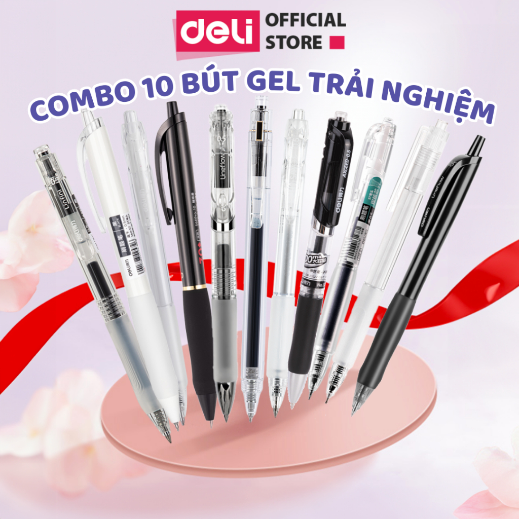 Combo 10 Bút Gel Hot Trải Nghiệm Deli Các Loại A575 A057B Thiết Kế Vỏ Trong Suốt Ngòi 0.5mm