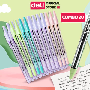 Combo 20 Bút Bi Nước Mực Semi Gel Ngòi 0.5/0.7mm Deli Bút Bi Nắp Đậy Màu Pastel Viết Trơn Nhanh Khô