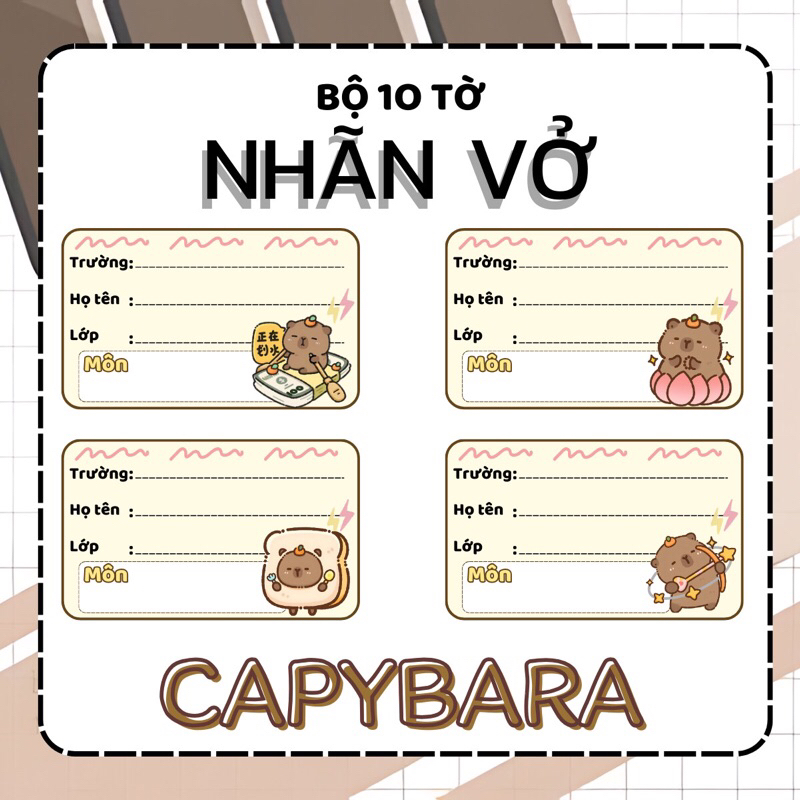 Set 10 tờ nhãn vở anime dán tập, sách Capybara cute | Shopee Việt Nam