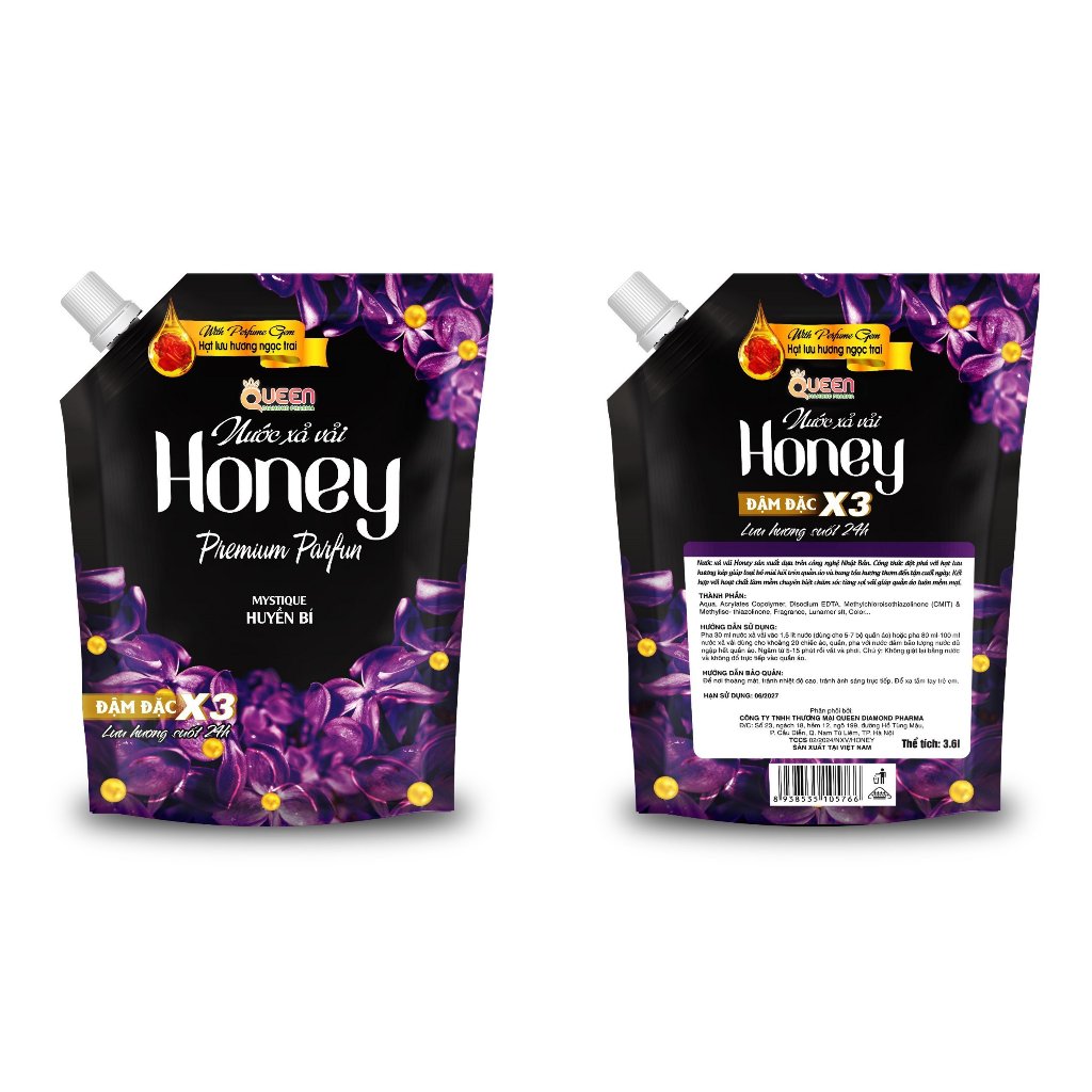 Nước Xả Vải Honey túi 3,6L Đậm Đặc Gói Lớn Hương Hoa Tự Nhiên lưu hương tốt