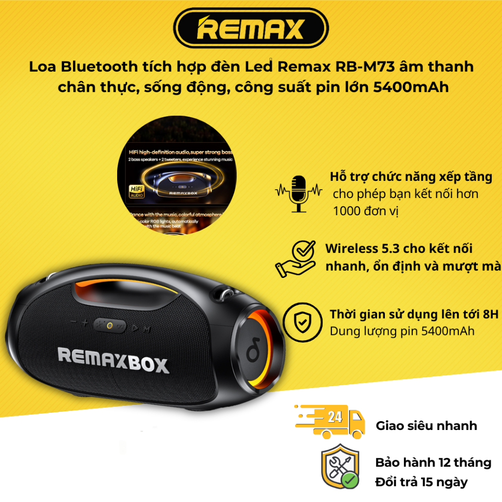 Loa Bluetooth tích hợp đèn Led Remax RB-M73 âm thanh chân thực, sống ...