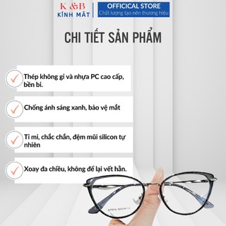 Gọng  Kính Giả Cận mắt mèo Nam Nữ Thời Trang Gọng Kim Loại Chống Ánh Sáng xanh - T31-SALE 40%