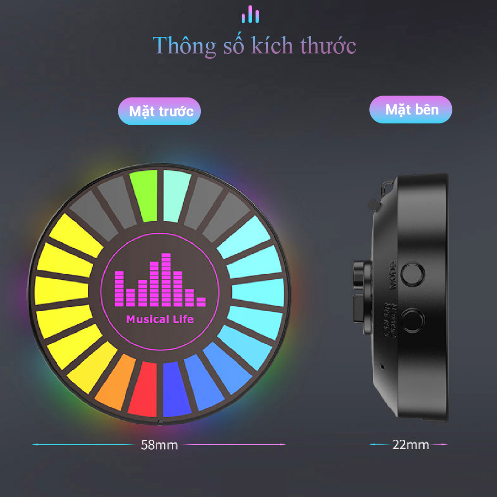 Đèn Led RGB nháy theo nhạc,cảm biến âm thanh gắn xe oto, có chân đế trang trí bàn làm việc Phụ Tùng