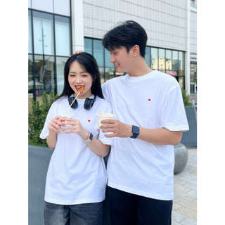 Set đồ đôi nam nữ mặc cùng người yêu couple Tinyheart LILA thêu tym, áo thun phông cotton form rộng quà tặng bạn trai,gá