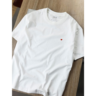 Set đồ đôi nam nữ mặc cùng người yêu couple Tinyheart LILA thêu tym, áo thun phông cotton form rộng quà tặng bạn trai,gá