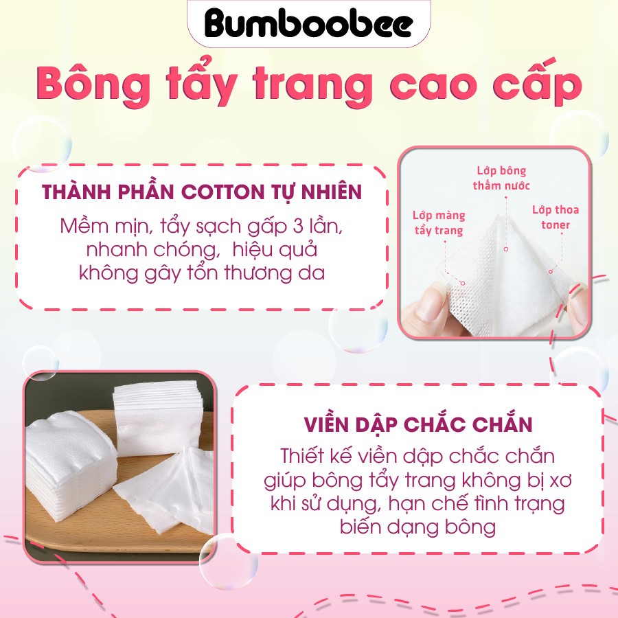 Bông tẩy trang 100% cotton Combo 500g bumboobee 120 222 miếng mềm mại tẩy trang sạch không xơ bông không kích ứng