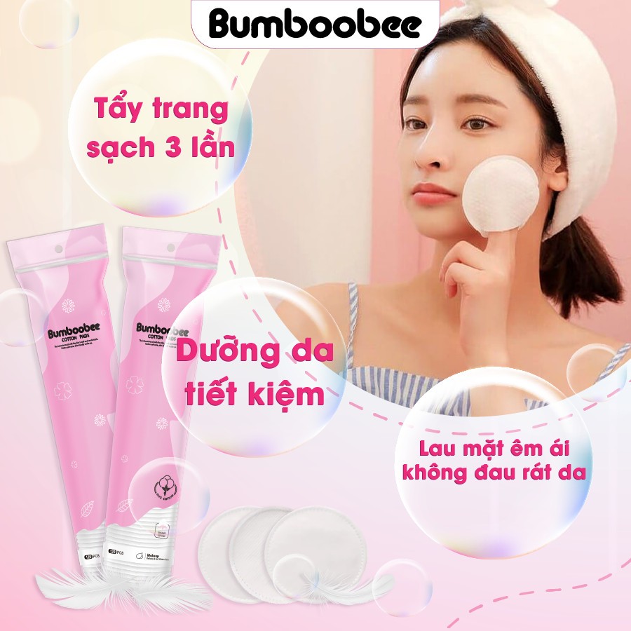 Bông tẩy trang Bumboobee 100% cotton 120/222 miếng mềm mịn dai dành tẩy trang sạch cho da nhạy cảm không xơ bông