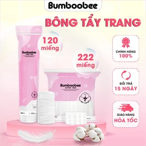 Bông Tẩy Trang 222 Miếng Bumboobee Tẩy Trang Bông Cotton Mềm Mịn Dai 120 Pads Túi Khóa Zip Kéo Tiện Lợi