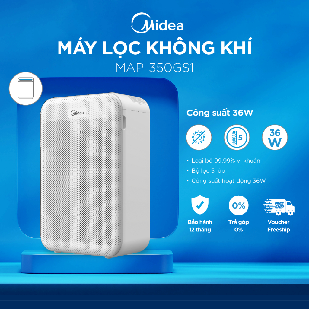 Máy lọc không khí Midea MAP-350GS1 (Diện tích lọc 25 - 43 m², 5 lớp lọc ...