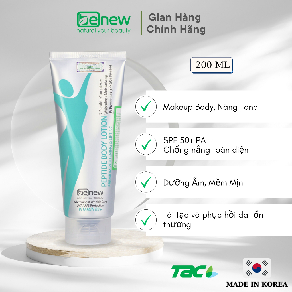 Ảnh Kem Dưỡng Makeup Body Toàn Thân Thế Hệ Mới BENEW Peptide Premium Whitening Lifting Body Lotion TAC 2