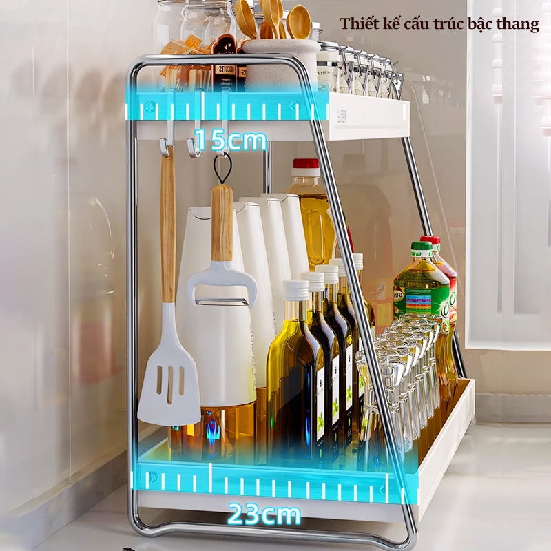 Lifinity Kệ Gia Vị 33/43cm Inox+Thép Cacbon Có móc, Kệ bếp dung tích lớn đa năng Kệ đựng đồ thông minh