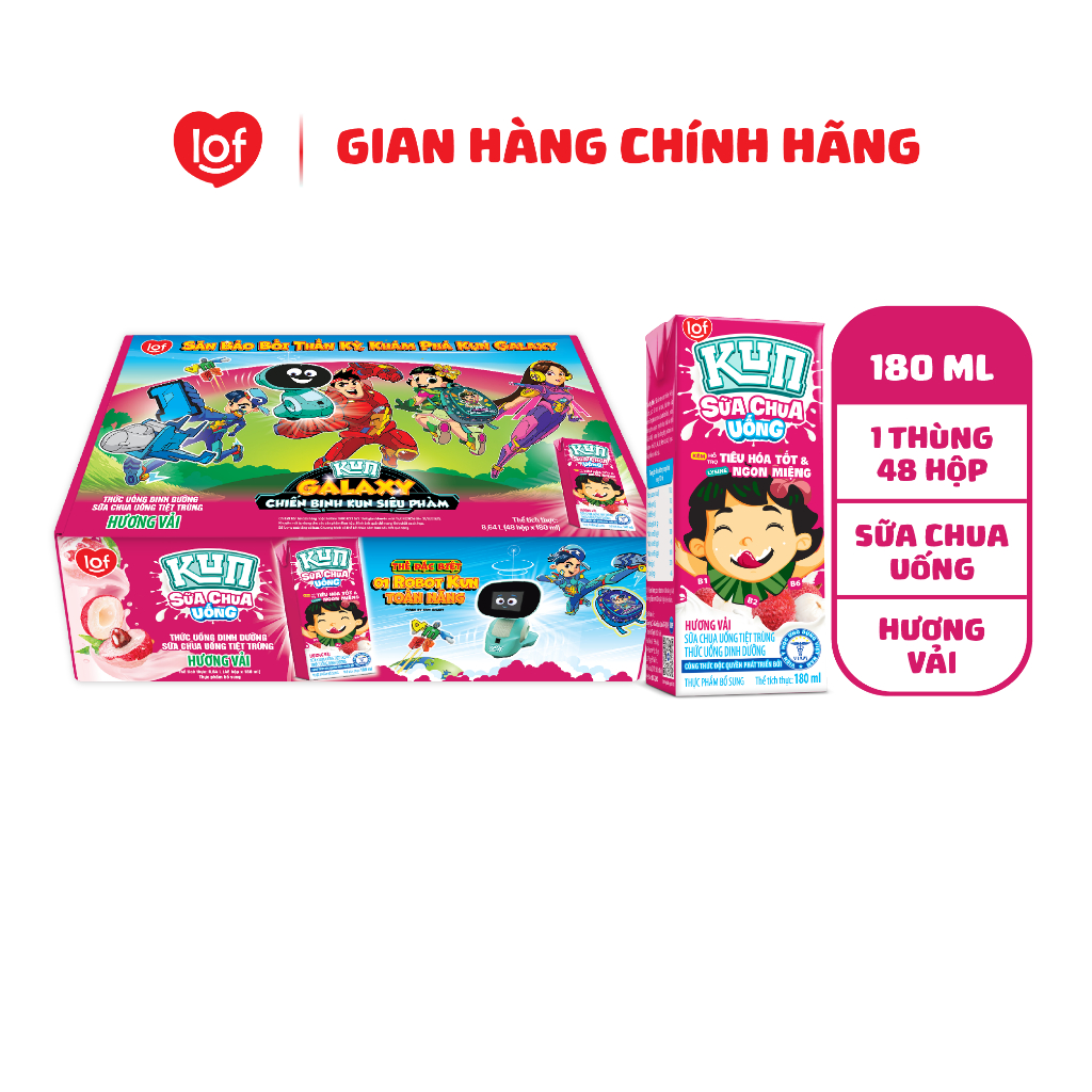 Sữa chua uống KUN vị vải thùng 48 hộp x 180ml | Shopee Việt Nam