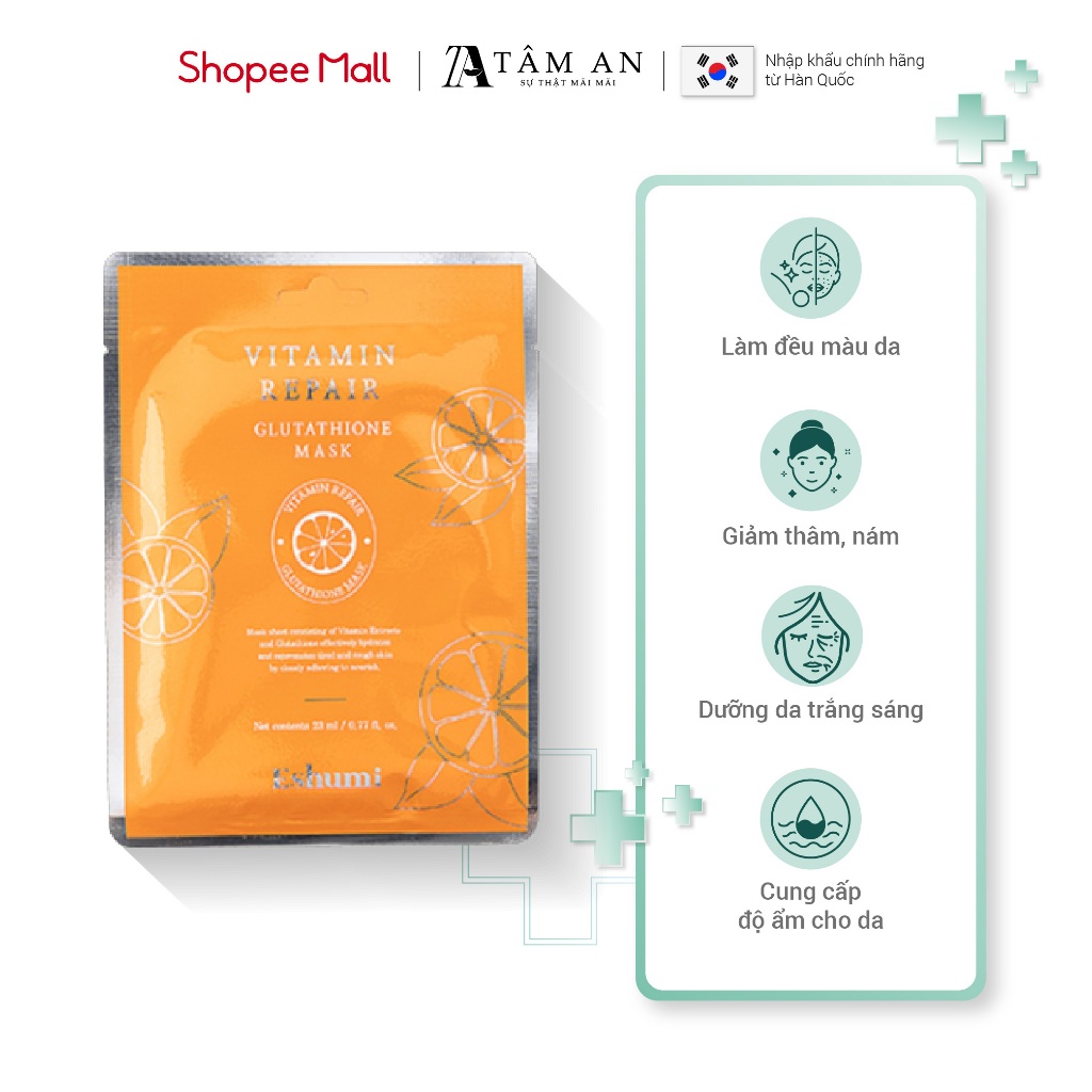Mặt nạ dưỡng ẩm dưỡng da trắng da dưỡng chất vitamin Eshumi Vitamin Repair Glutathione Mask