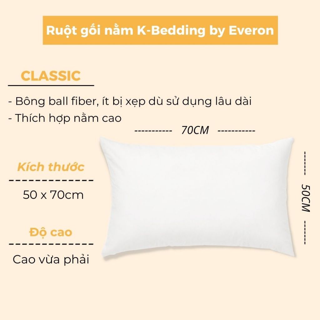 Ảnh Ruột Gối Nằm K-Bedding By Everon kích thước 50x70 cm (1 cái) - Gòn bi cao cấp, êm ái, bảo vệ giấc ngủ của bạn 2