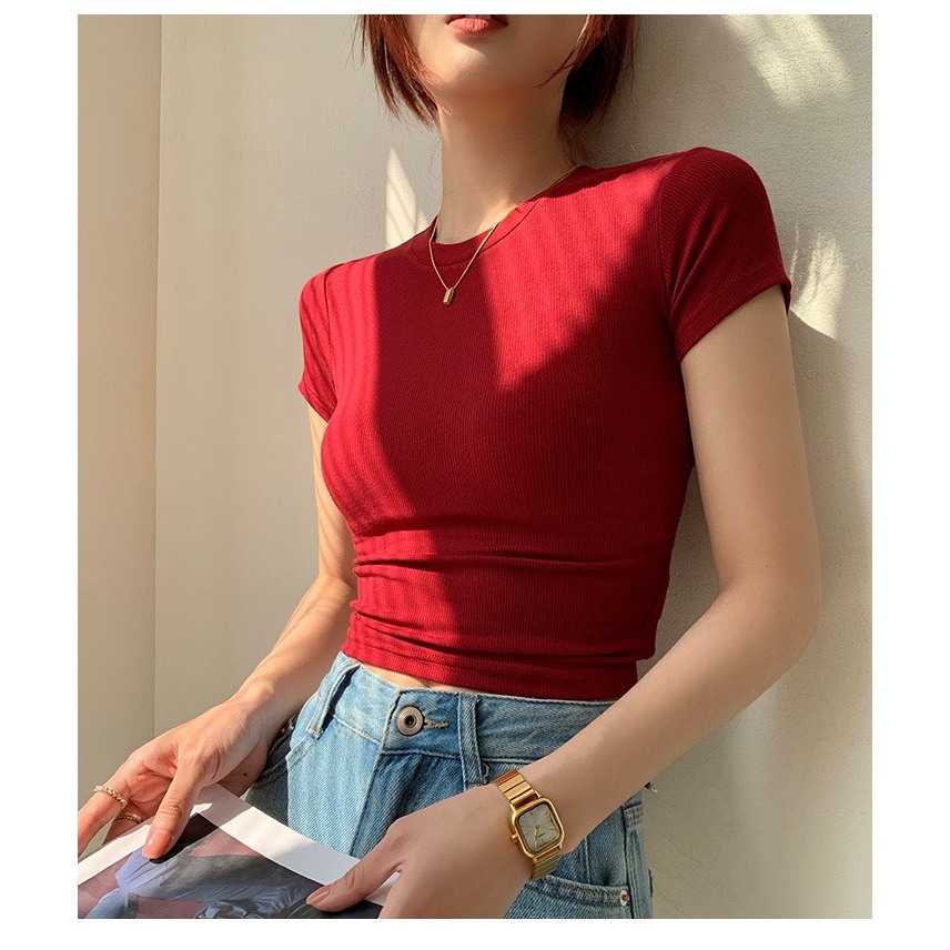 Ảnh Áo thun nữ dáng ôm body chất vải Thun gân (thun tăm lạnh) co giãn 4 chiều - PH403310 4