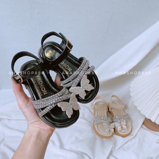 [FORM TO] Dép Sandal Dép Quai Hậu Xỏ Ngón Đính Nơ Đá Sáng Lấp Lánh Bé Gái 2-15 Tuổi K259