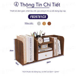 Kệ Sách Gỗ Đẹp Để Bàn FIVO FB26 Cao Cấp Màu Gỗ Và Walnut, Có Hộc, Tiết Kiệm Diện Tích, Bo Góc Thẩm Mĩ
