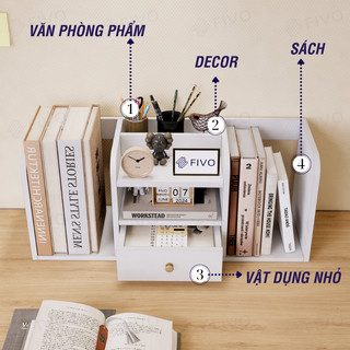 Kệ Sách Gỗ Đẹp Để Bàn FIVO FB26 Cao Cấp Màu Gỗ Và Walnut, Có Hộc, Tiết Kiệm Diện Tích, Bo Góc Thẩm Mĩ
